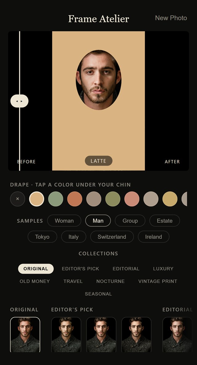 A palette color draped under the chin
